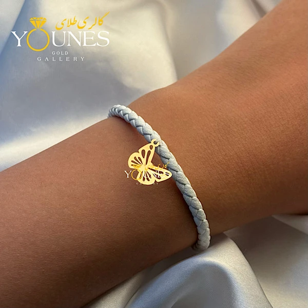 دستبند چرم شاپرک طلا